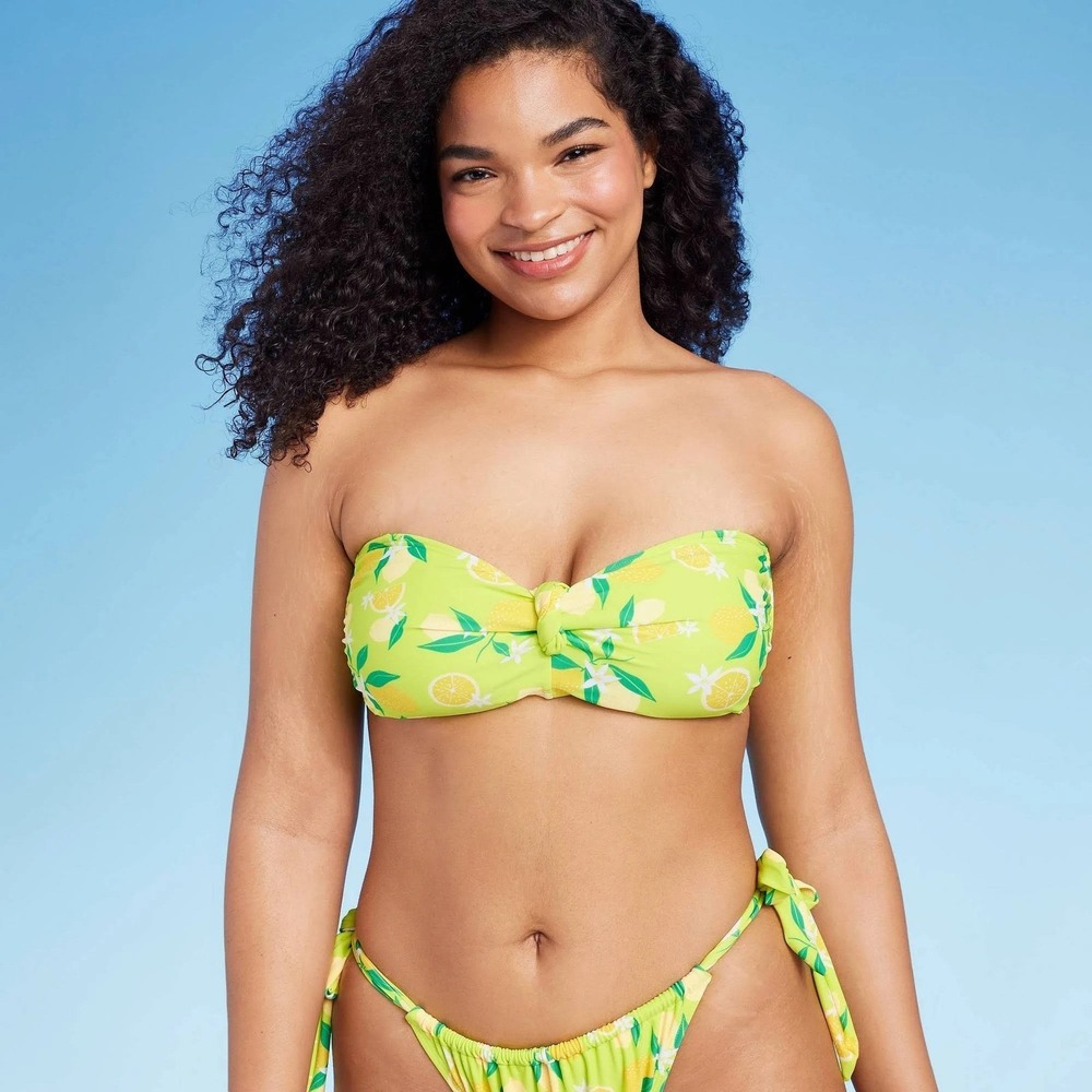 NWT D DD Cup WILD FABLE Lemon tree leaf convertible bandeau bikini swim top line